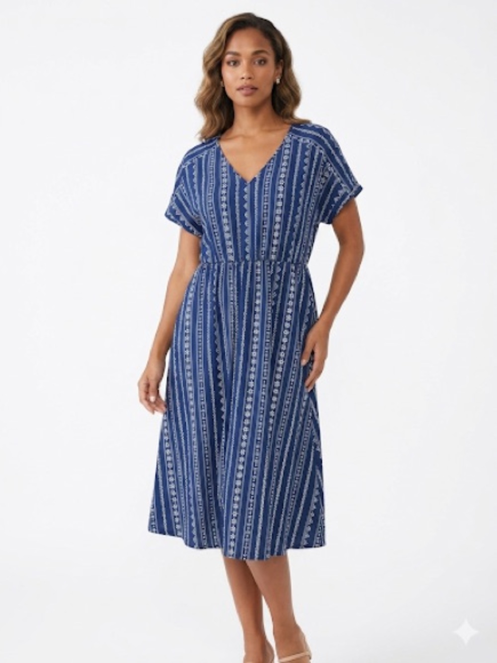 BloomChic Navy Vertical-Print V‑Neck Midi Dress Size 14/16 NWT’S